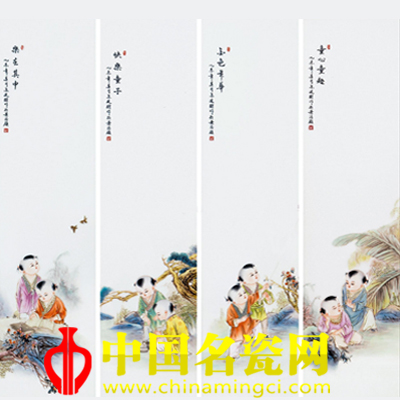 余廷財(cái) 童趣·粉彩四條屏