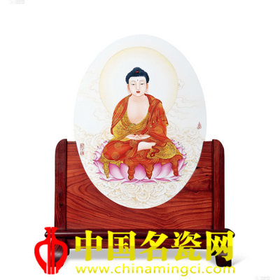 賈玉蘭 釉上彩 釋迦如來圣像 薄胎瓷板
