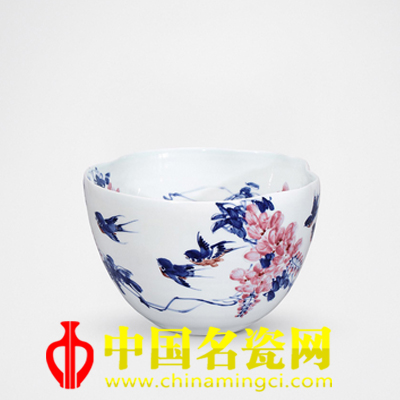  喻木華 青花釉里紅《紫露春風》水洗