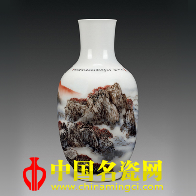 余效團(tuán) 釉上彩《秋山圖》瓷瓶 