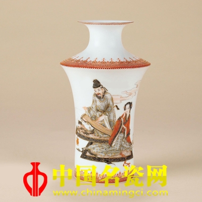 夏忠勇 墨彩描金太白求詩圖瓶