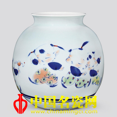  吳蘭芳 童趣·青花斗彩瓷瓶