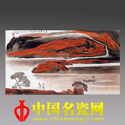 潘凱聲·近水秋山兩岸紅 釉上彩瓷板