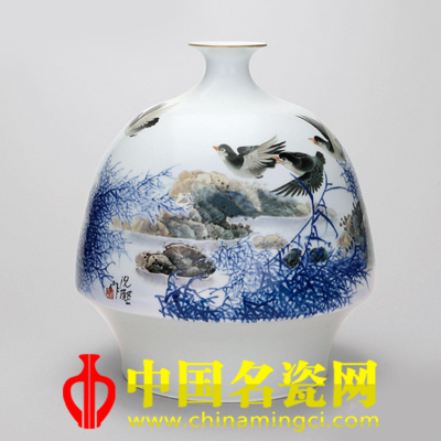 況冬茍 青花斗彩秋意圖瓶 