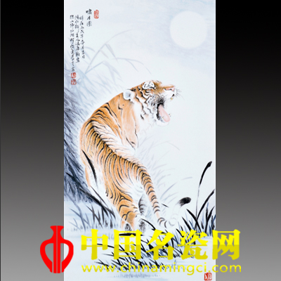 馮唐新 嘯月圖 新彩瓷板
