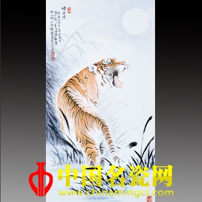 馮唐新 嘯月圖 新彩瓷板