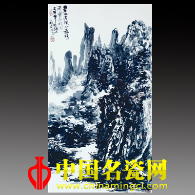 馮叔文 碧水清風心無礙 青花瓷板畫