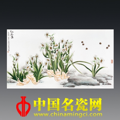 曾亞林·仙石圖 粉彩瓷板 