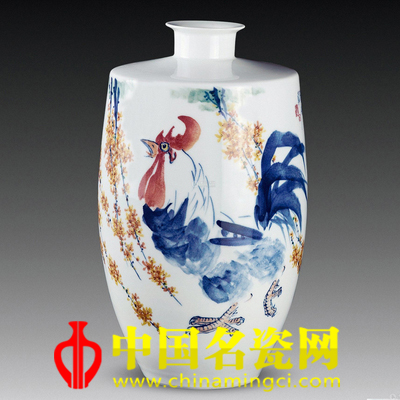 劉升輝 青花五彩迎春大吉瓷瓶