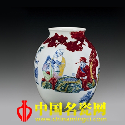孫燕明 高溫顏色釉《三星下棋》瓷瓶 