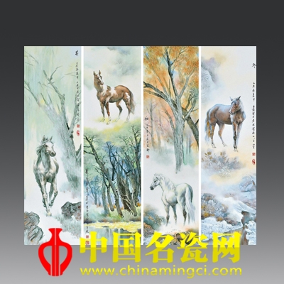 郭文連 春夏秋冬 粉彩瓷板