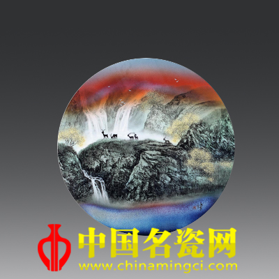 馮紹華 高溫色釉加彩《山泉鳴秋》瓷板