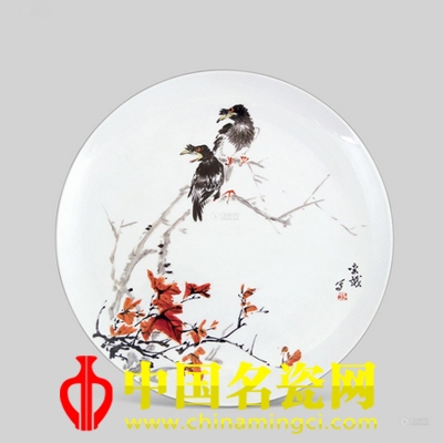 李斌 粉彩花鳥紋盤