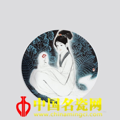 李進 仕女·釉上彩瓷盤
