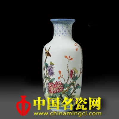 葉震嘉 粉彩花卉紋瓶
