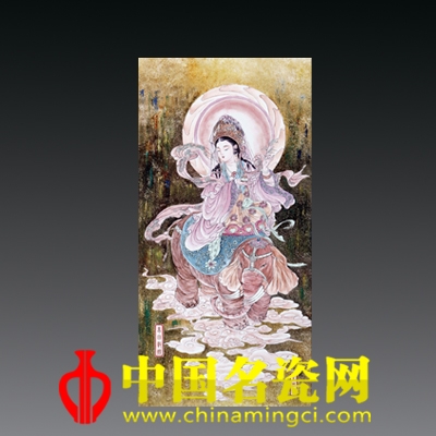 徐進 粉彩 夢回敦煌之乘象觀音菩薩 瓷板