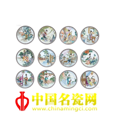 夏徐玲 釉上彩“十二金釵”瓷盤