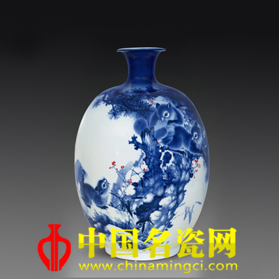 吳晶文《秋光圖》青花瓶