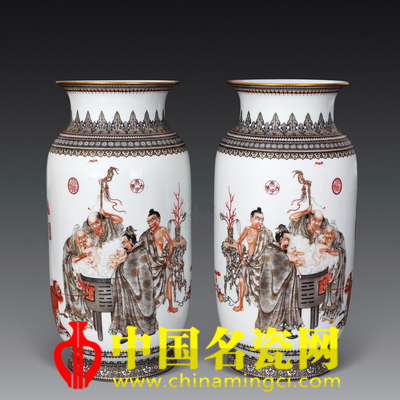 周湘甫 墨彩描金燈籠瓶《天生圖》