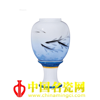 陳云崗 魚樂圖?釉上彩薄胎皮燈