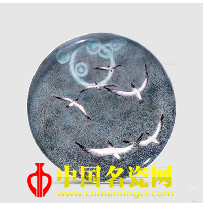 翟筱翔 海鷗·粉彩瓷盤
