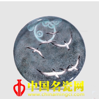 翟筱翔 海鷗·粉彩瓷盤