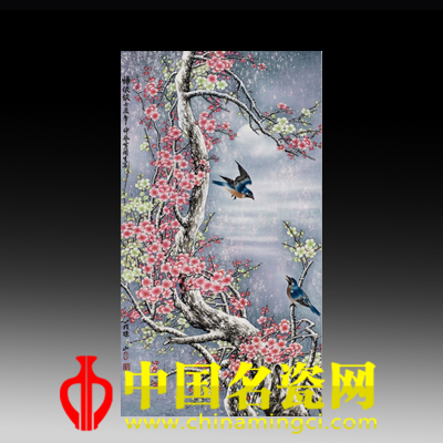 黃周生 釉上彩《情依依》瓷板