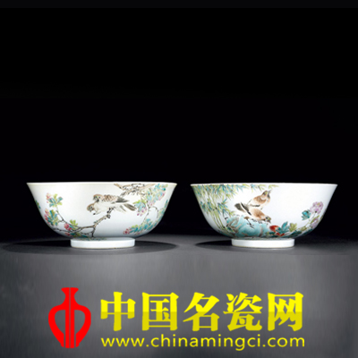 許達(dá)生 淺絳彩花鳥(niǎo)紋碗