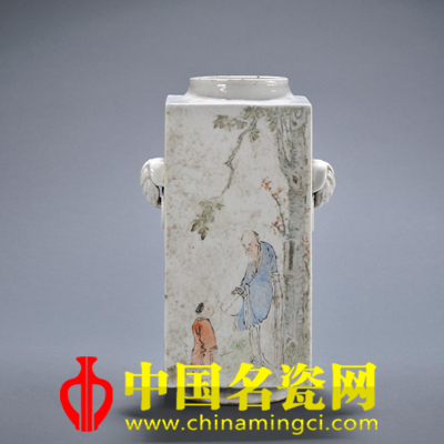 王少維 人物山水方瓶